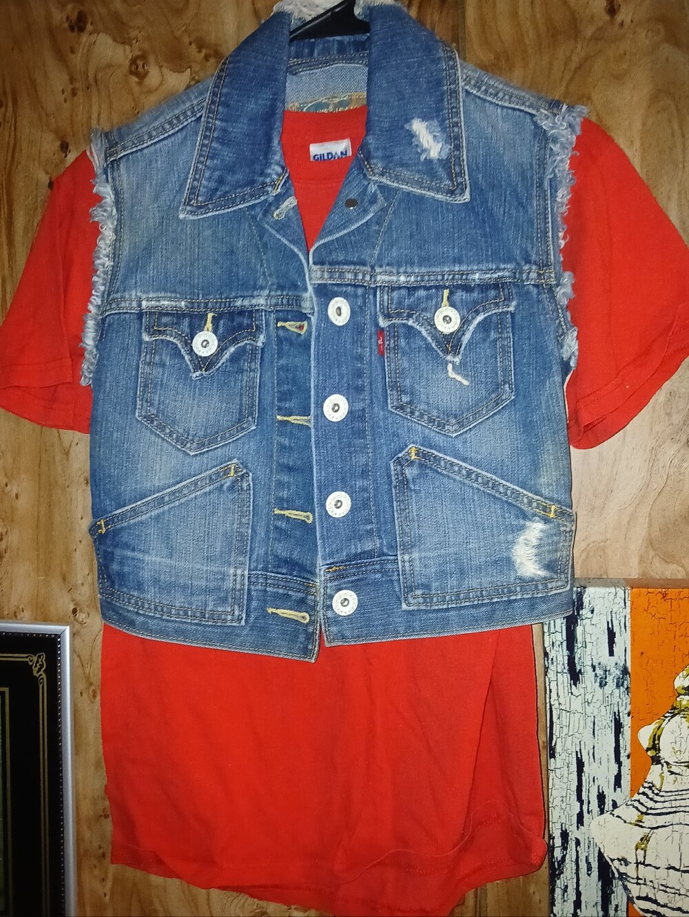 Levi’s jeans denim vest With Vtg Printed Tee.